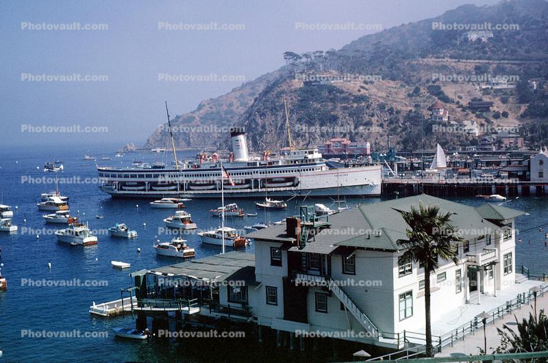 Avalon Harbor, SS-Catalina, Dock, Harbor, Pier, Building, boats, coastal, coast, August 1962, 1960s