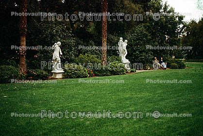Lawn, grass, sculpture, Paul Getty Villa, December 1977, 1970s