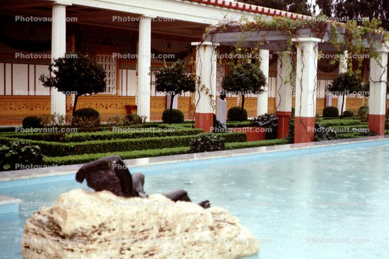 pool, sculpture, Paul Getty Villa, December 1977, 1970s