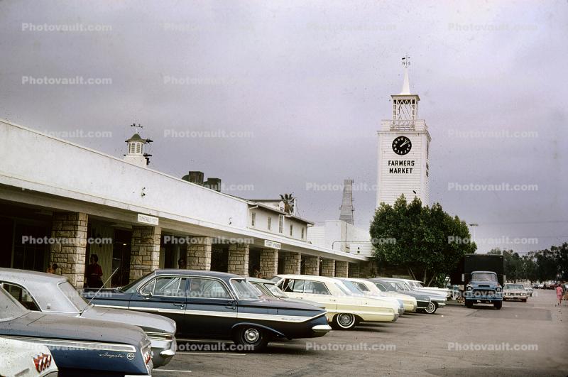 Farmers Market, Chevy Impala, Clock Tower, Fairfax District, May 1965, 1960s