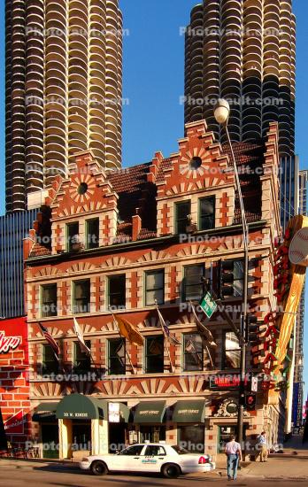 Chicago Varnish Company Building, Holy Cow, Harry Caray, Taxi Cab, Building, Street, Exterior, Outdoors, Outside, car, vehicle, baseball radio broadcaster