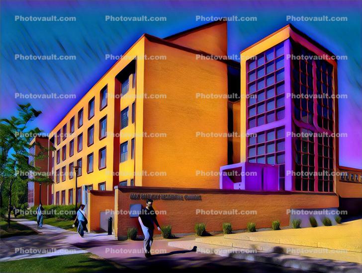 Transcendental Paintography, Max Palevsky Residential Commons, University of Chicago, colorful buildings , Abstract