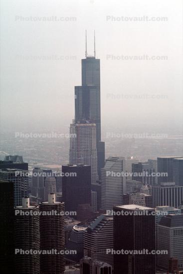 Willis Tower, Buildings, cityscape, haze, smog
