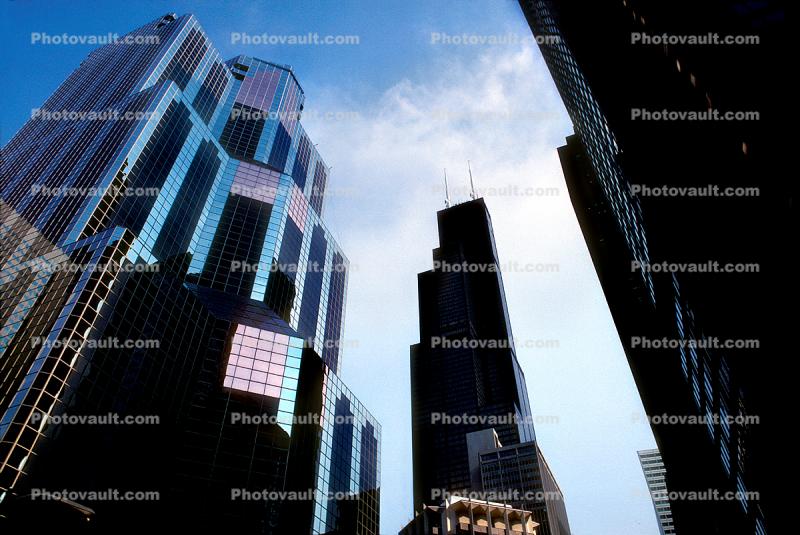 Willis Tower, One South Wacker, Office Building, skyscraper, highrise, looking-up