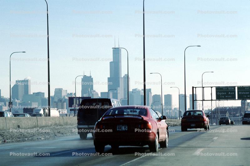 Interstate Highway I-90, Kennedy Expressway, cars, Willis Tower, automobiles, vehicles