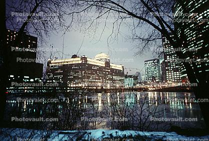 Chicago River, Frozen Over, Twilight, Dusk, Dawn