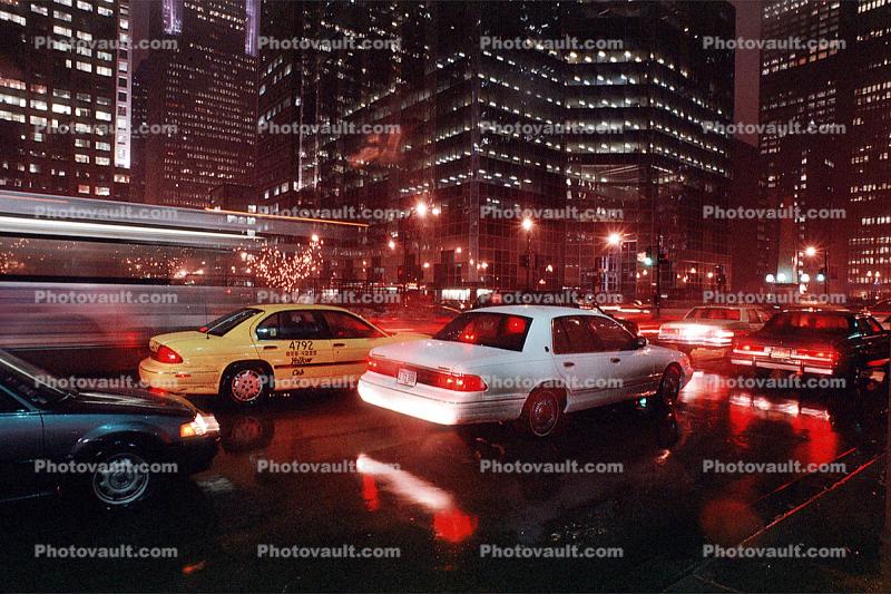 Taxi Cab, wet, rain, inclement weather, Night, Exterior, Outdoors, Outside, Nighttime, Cars, vehicles, automobiles