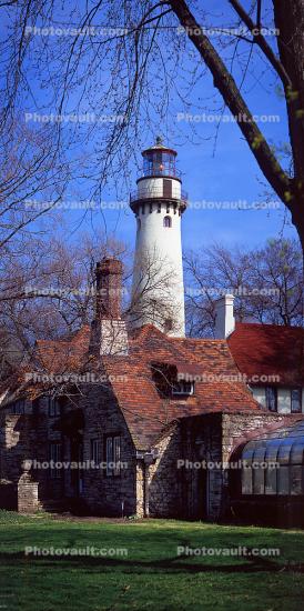 Grosse Point Light Station, Evanston, Panorama, Grosse Point Harbor Lighthouse, Illinois, Lake Michigan, Great Lakes