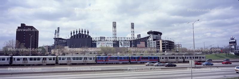 Chicago-El, Elevated, White Sox Stadium, U.S. Cellular Field, Panorama, CTA, cars, automobiles, vehicles, expressway