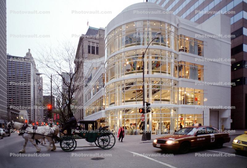 Crosswalk, Glass Building, Shop, Store, sidewalk, Taxi Cab, Carriage