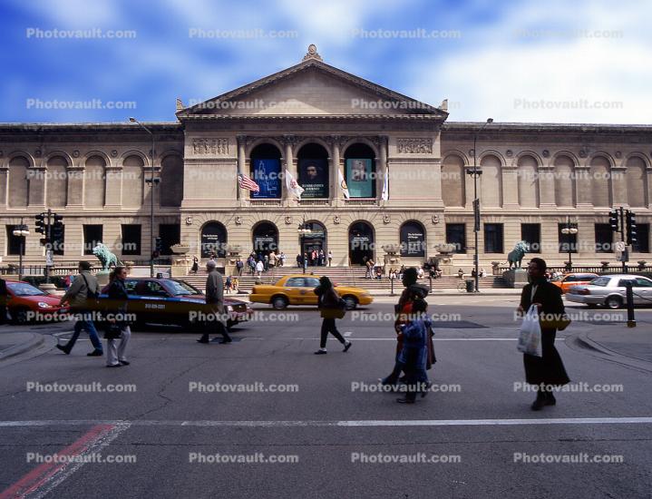 The Art Institute of Chicago, building, crosswalk, taxi cab, cars