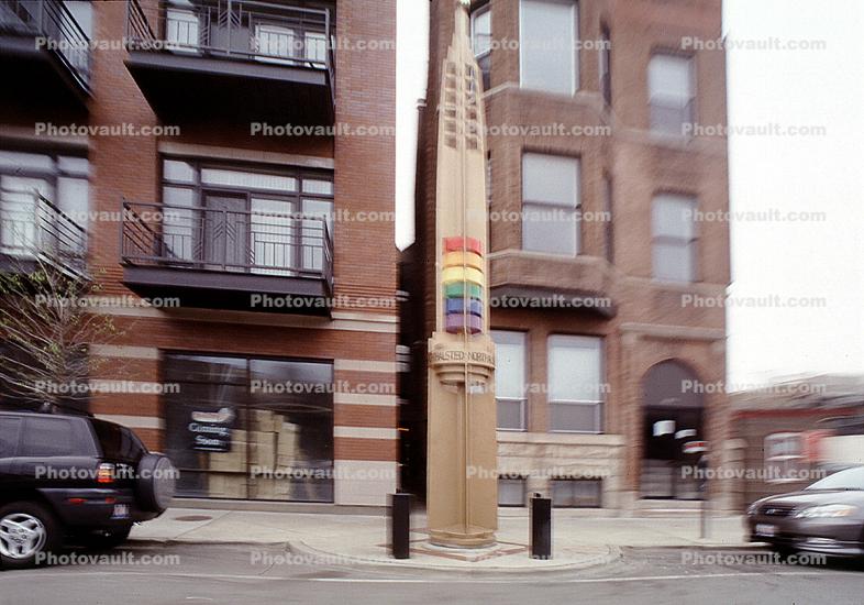 North Halsted, tower, gay district, rainbow colors