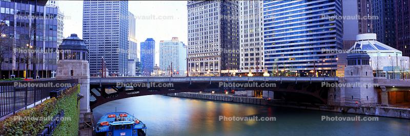 Chicago River, Panorama, skyline, cityscape, buildings, skyscrapers