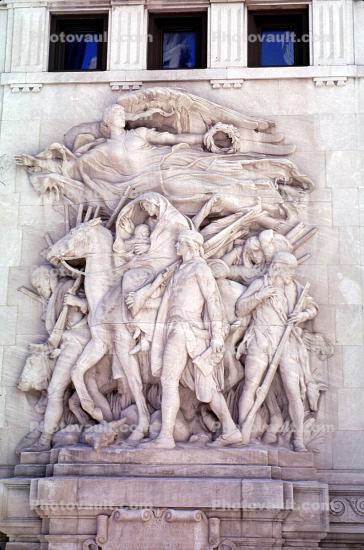 "Defense, Regeneration, The Pioneers, and The Discoverers", Sculpture, bas-relief, statue, statuary, art, artform, Michigan Avenue bridge