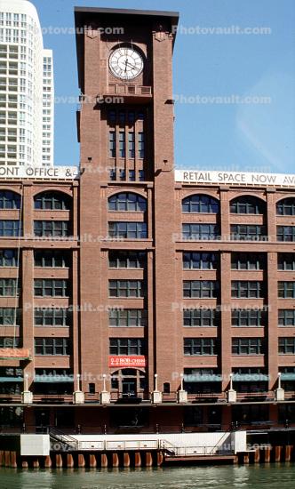 Central Office Building, Chicago River, clock tower, roman numerals, outdoor clock, outside, exterior, building