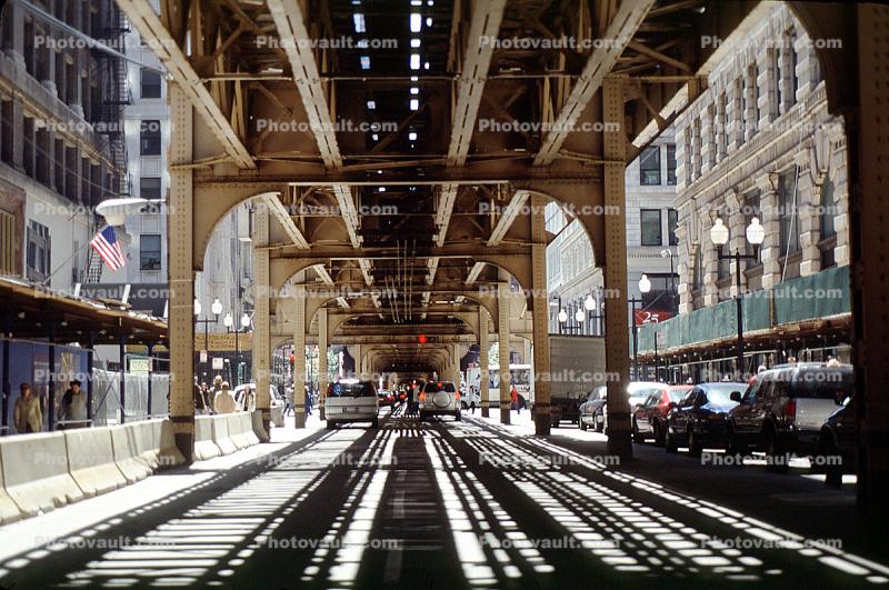 Chicago-El, Elevated, Downtown Loop, CTA, cars, automobiles, vehicles, shadow