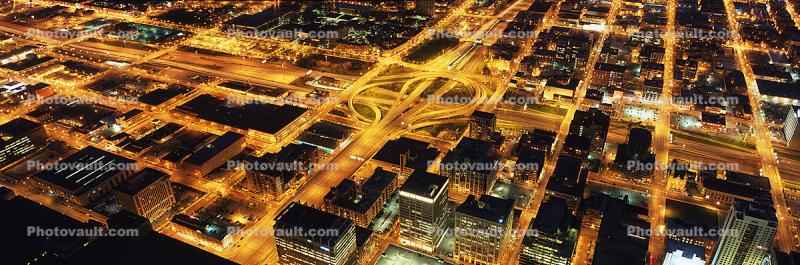 Panorama, skyline, cityscape, buildings, skyscrapers, Circle Interchange, Interstate Highway I-90, I-290, skyway, Roadway, Toll Road, Expressway