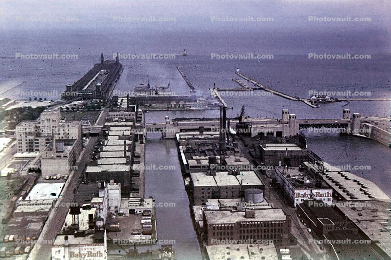 Navy Pier, Chicago River, Lakeshore Drive, Lake Michigan, 1940s