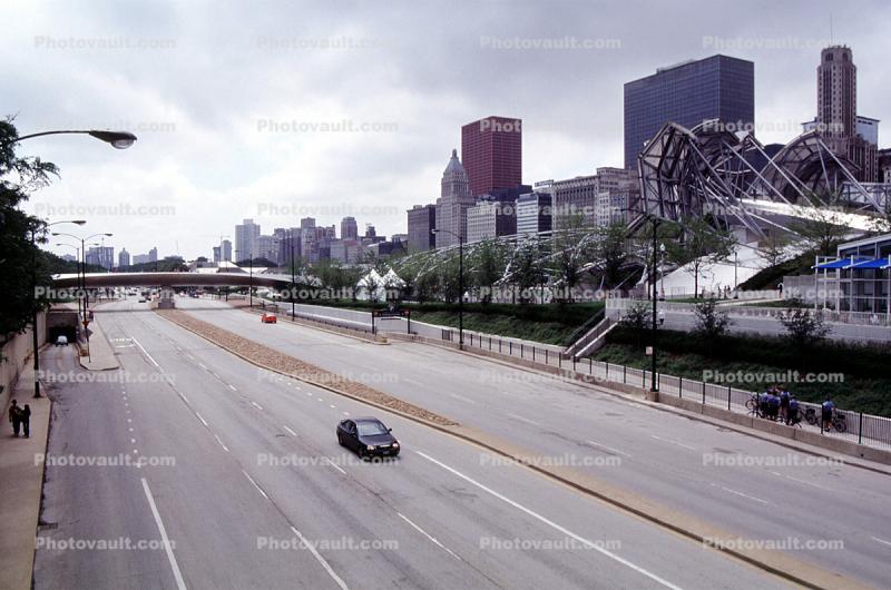 Lakeshore Drive, buildings, skyline, road, Cars, 1950s