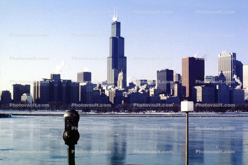 Cityscape, Skyline, Building, Skyscraper, Downtown, Ice, Cold, Frozen Lake, Willis Tower