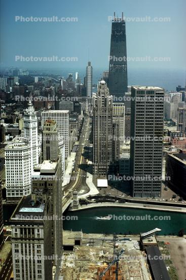 Chicago River, Wriggly Building, Hancock Center, Michigan Avenue, Miracle Mile, July 1968, 1960s