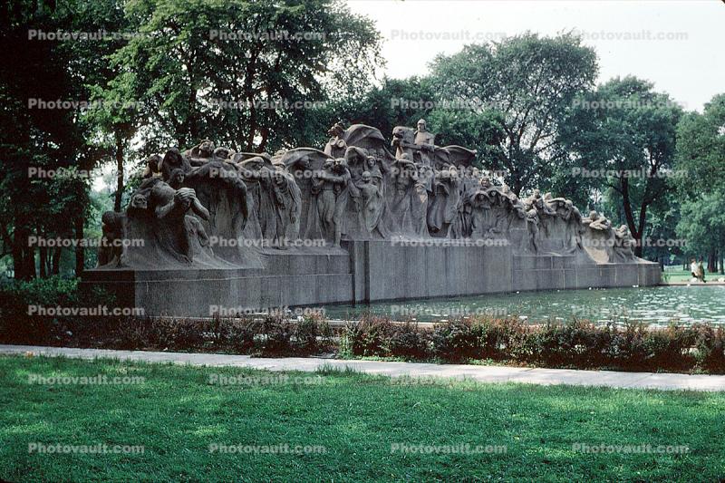 Park, Statue, landmark, Fountain of Time, Panorama, sculpture, June 1967, 1960s