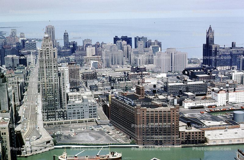 Chicago River, Looking-Down Michigan Avenue, Buildings, May 1961, 1960s