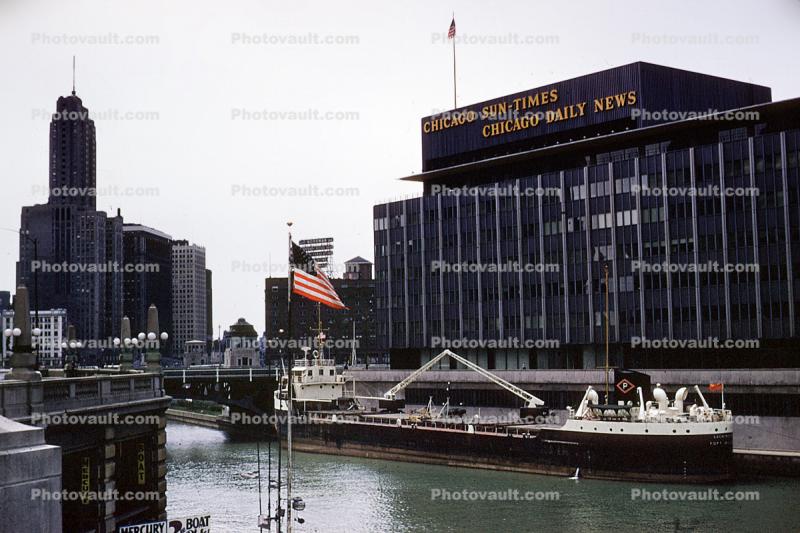 Sun Times building, Chicago River, Buildings, May 1961, 1960s