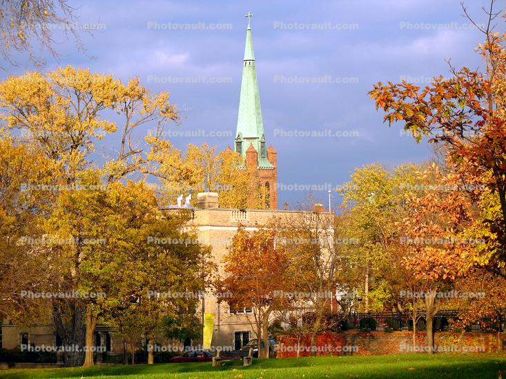 Church, Steeple, Spire, Fall Colors, Trees, autumn