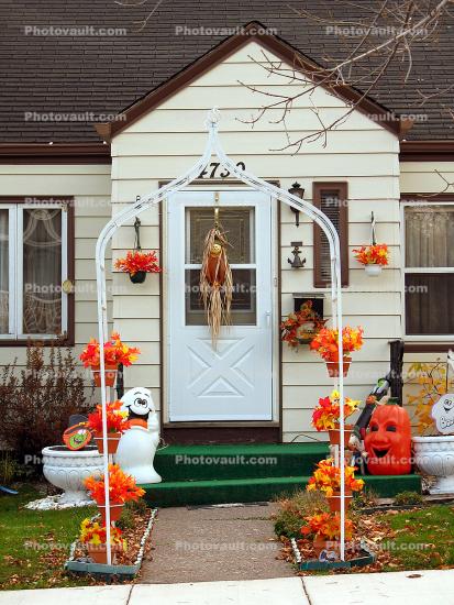 Ghost, Pumpkin, Autumn, Door, Steps, Decorations