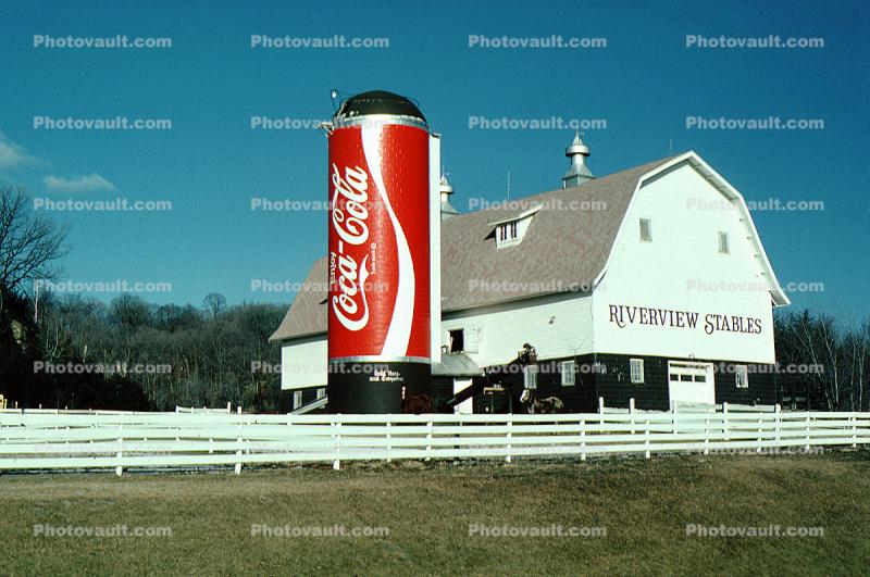 Riverview Stables, Giant Coca-Cola Can Silo, barn, fence