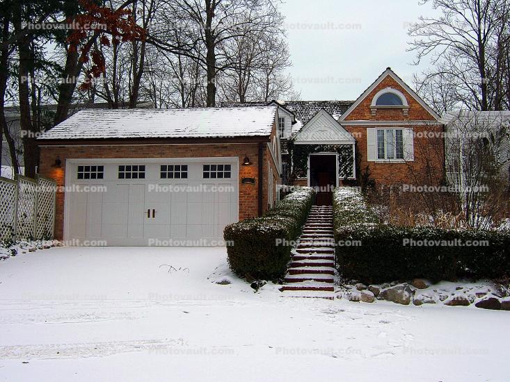 Garage Door, Steps, Home, House, Snow, Cold, Ice, Residential Building