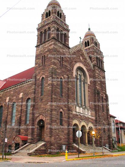 Church, Cathedral, brick building, steps, stairs, Marquette
