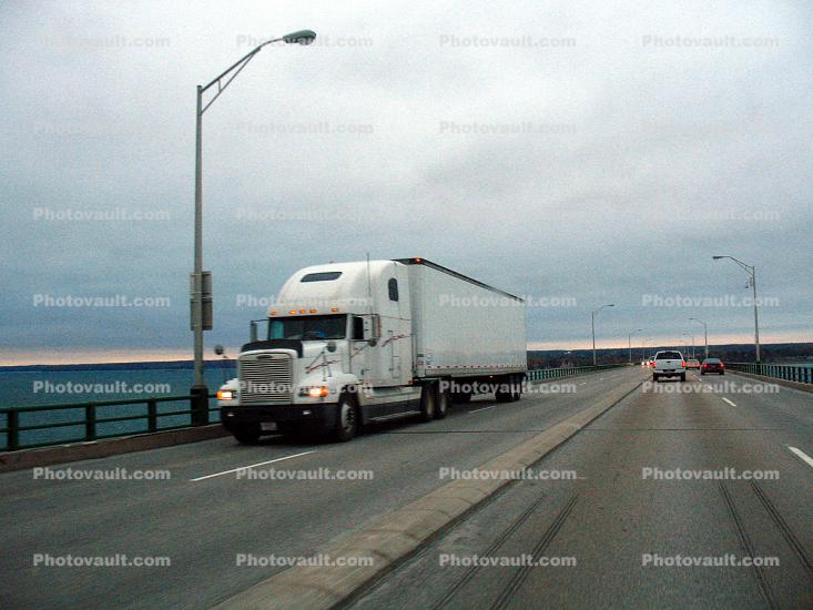 Semi Trailer Truck, Mackinac Bridge, Straits of Mackinac