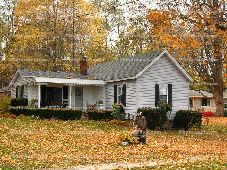 Leaves, Trees, fall colors, house, housing, home, single family dwelling unit, Building, domestic, domicile, residency, Port Sanilac, Michigan, autumn
