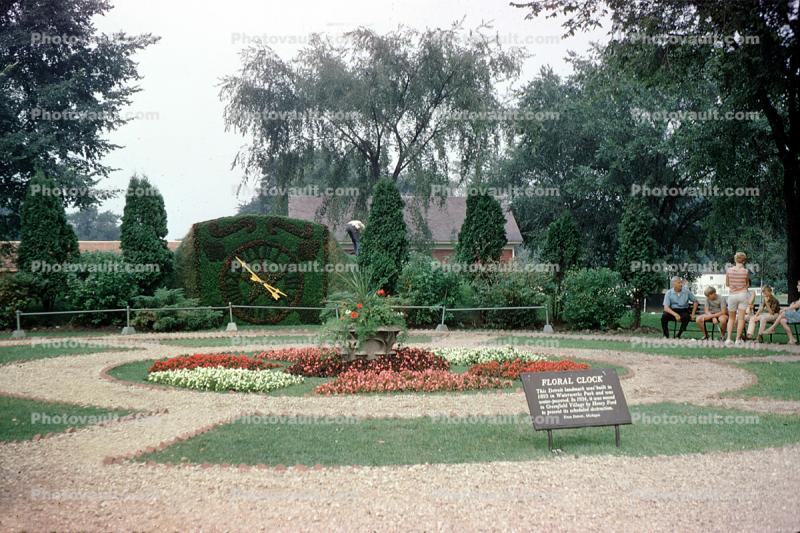 Floral Clock, gardens, Water Works Park, Detroit, August 1966
