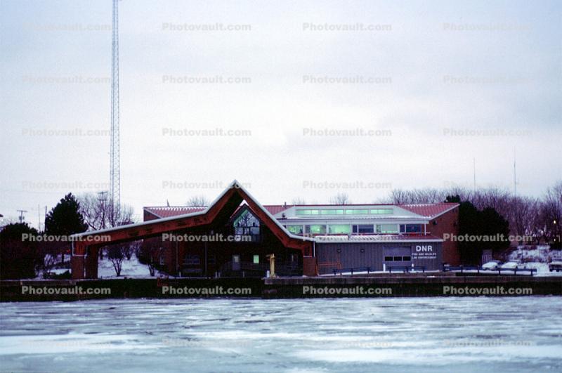 DNR, Indiana Department of Natural Resources, building, lake, cold, ice, Michigan City, Indiana