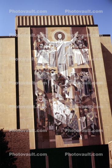 Library Front, building, tile artwork, Notre Dame University, Southbend, 1979, 1970s