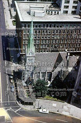 Church, steeple, building, looking down, Indianapolis