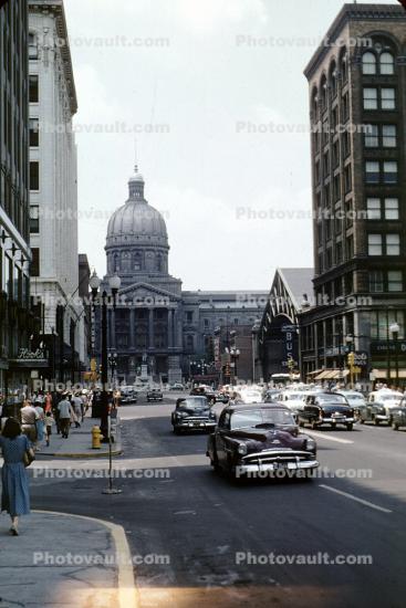 Downtown Indianapolis, cars, Buildings, 1950s