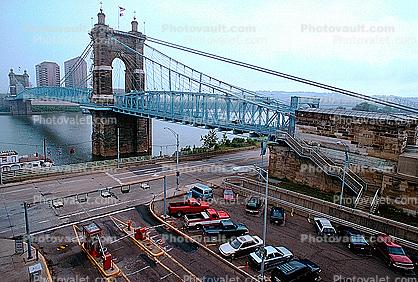 Car, Automobile, Vehicle, Cincinnati, Roebling Suspension Bridge, Landmark, Ohio River, 7 September 1997