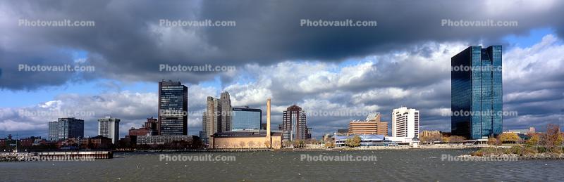 Toledo Panorama, Cityscape, skyline, building, skyscraper, Downtown, early morning, clouds, Maumee River