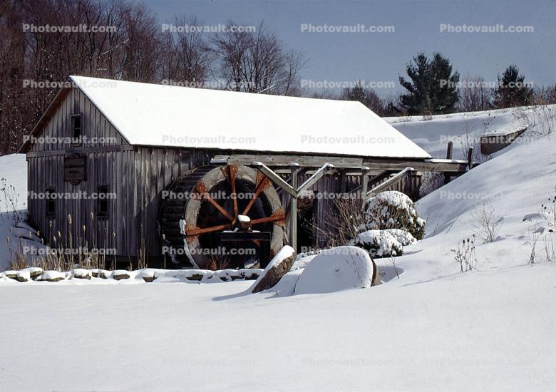 Water Wheel, Mill, Power, Sluice, bucolic, snow, ice, cold, Cottagecore