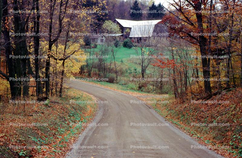 Barn, Farm, Dirt Road, unpaved, autumn