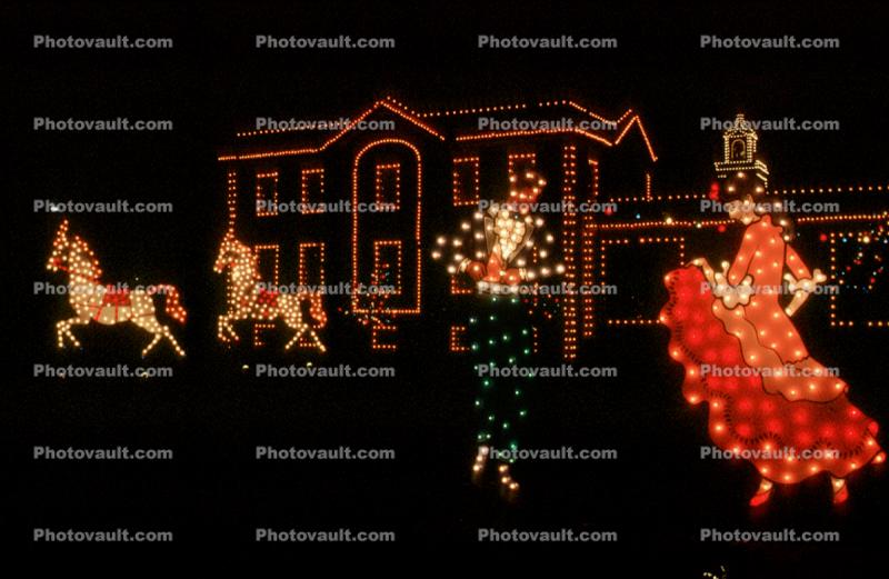 Dancing couple, Christmas lights, figures, decorations