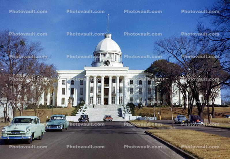 Alabama State Capitol, cars, building, 1950s