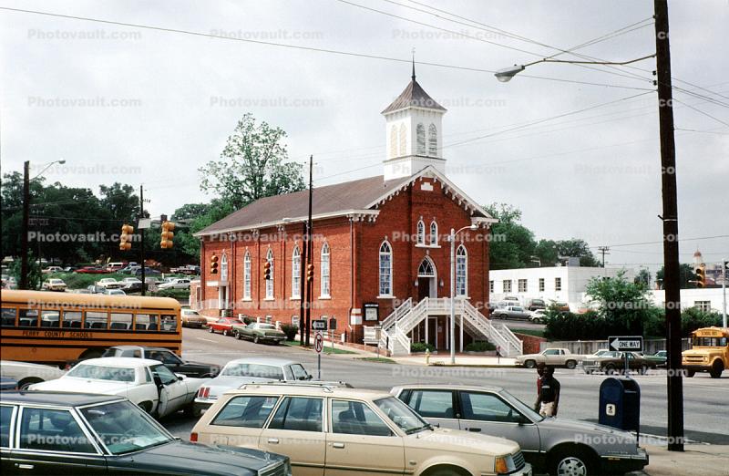 Church Building, cars, bus, Montgomery