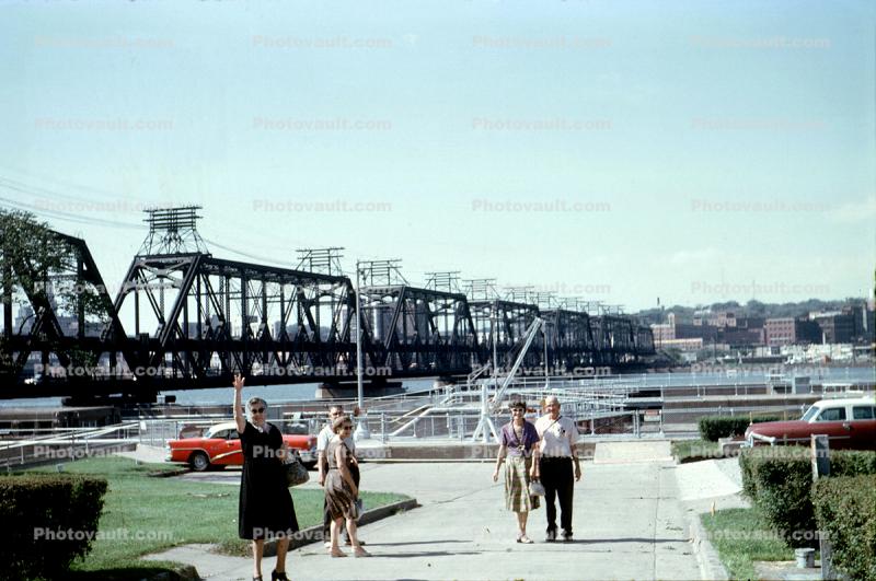 1913 Government Bridge, Davenport Iowa, Rock Island, Mississippi River, cars, December 1963, 1960s