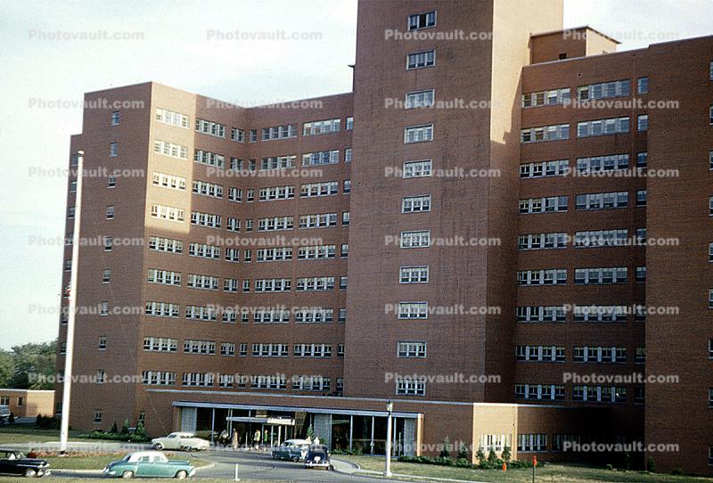 Cars, automobile, vehicle, VA Veterans Administration Hospital, Iowa City, October 8 1953, 1950s