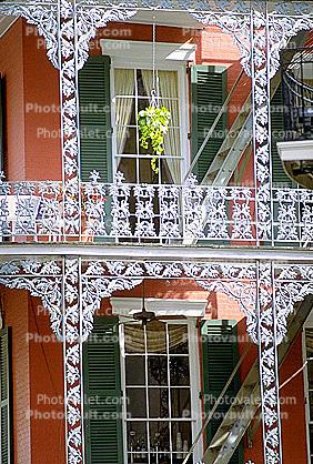 Balcony, shutters, hanging plants, French Quarter